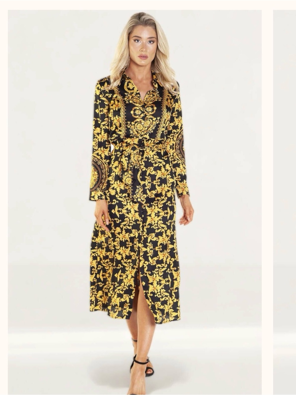 Bardot Black & Gold Baroque Maxi Shirt Dress